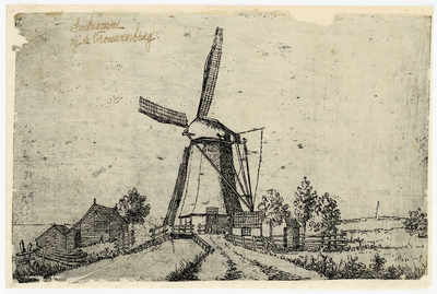 202318 Gezicht op een molen bij de Vrouwenbrug bij Snelrewaard.01-01-1875-31-12-1885